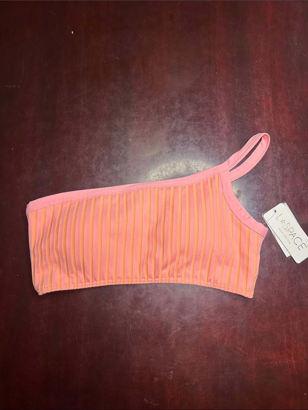 l*space Pink and Orange One-Shoulder Swim Top